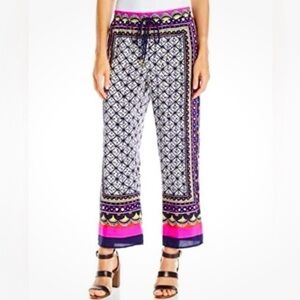 Trina Turk Alonsa Silk Pants Sz M Bodrum Border Print Boho Resortwear 100% Silk